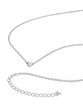 A silver chain necklace with a small heart-shaped pendant, displayed on a clean white background with an adjustable link extension chain shown below.